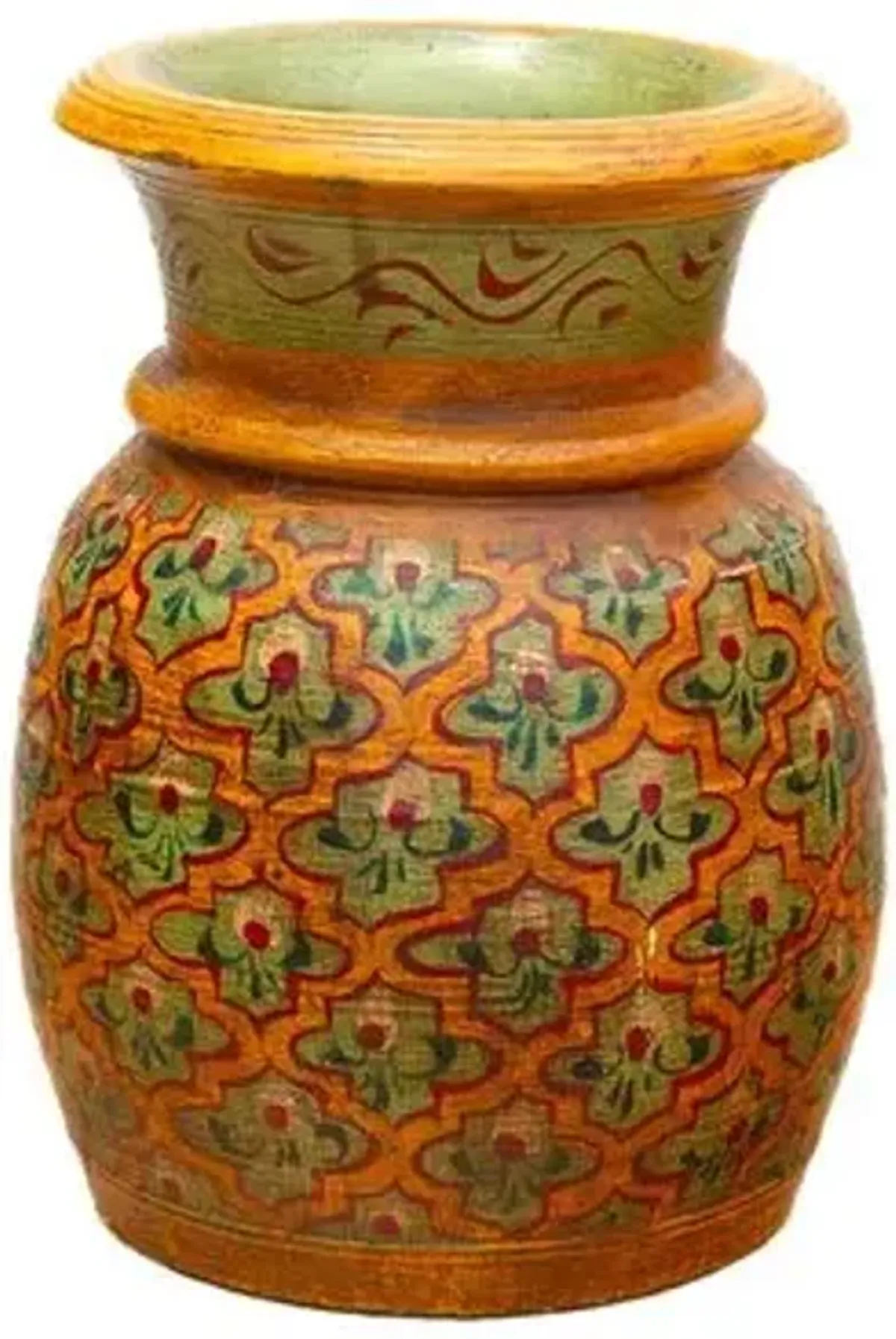 Antique Wooden Hand-Painted Vase - de-cor - orange