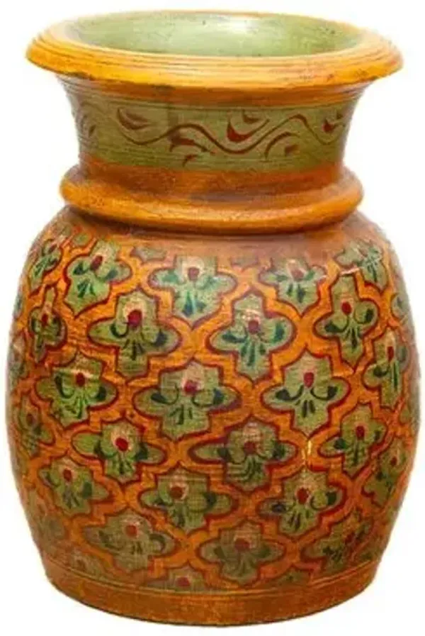 Antique Wooden Hand-Painted Vase - de-cor - orange