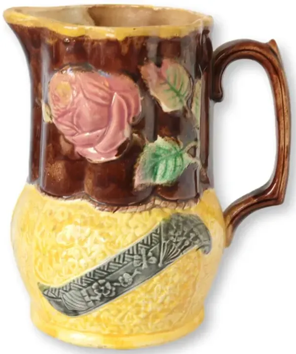 Victorian Majolica Rose & Fern Pitcher - New England Mercantile - Silver