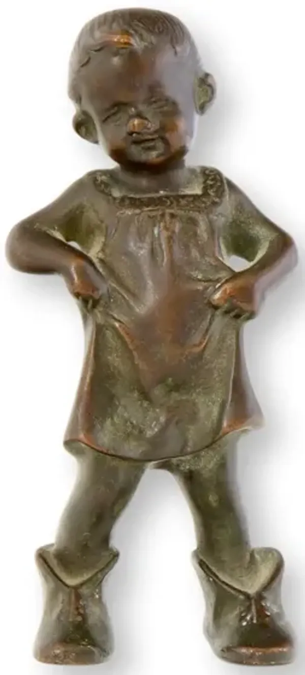 19th-C. Danish Bronze Sculpture of Child - New England Mercantile - Brown