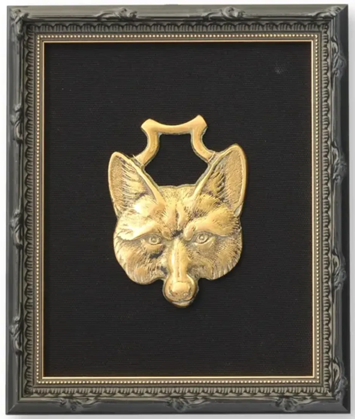 Framed 19th-C English Brass Fox - The Queens Landing - black
