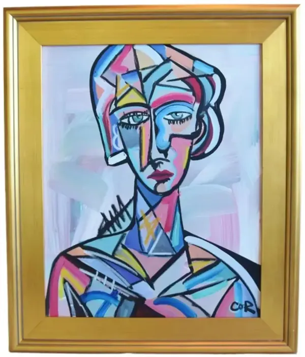 Contemporary Cubism Portrait Painting - blue