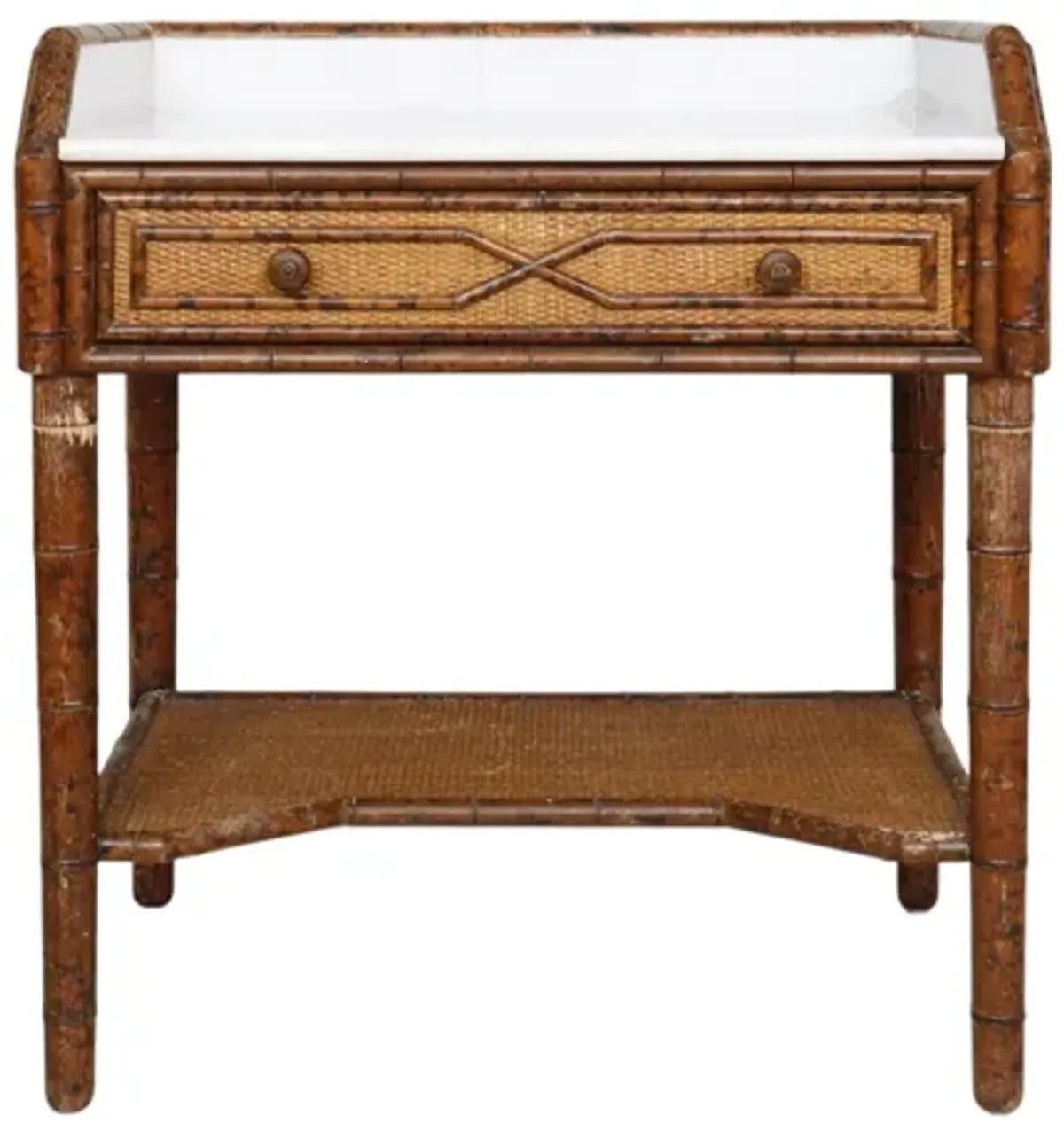 French Marble Top Faux Bamboo Side Table - Interesting Things - brown
