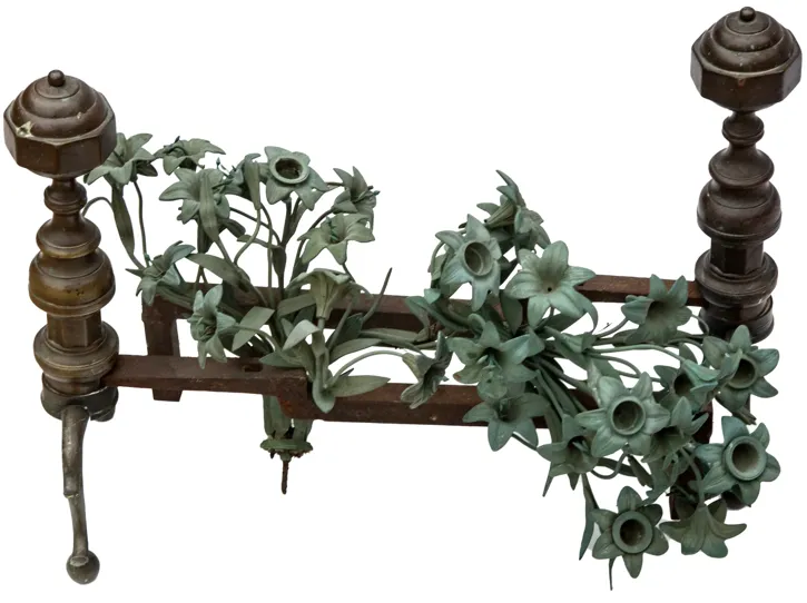 Andirons/2 Patina Bronze Flower Bouquets