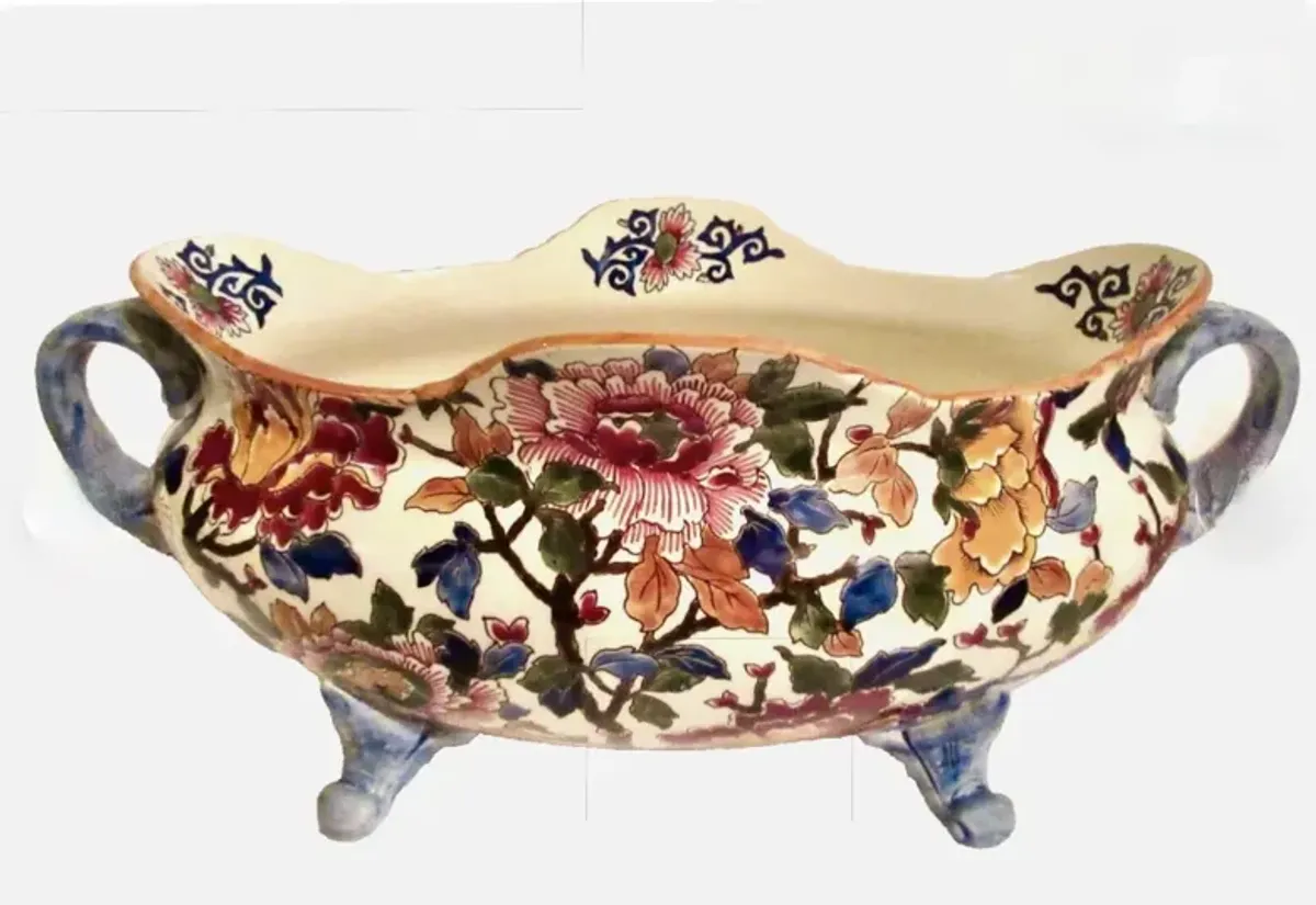 Gien French Faience Peonies Jardiniere