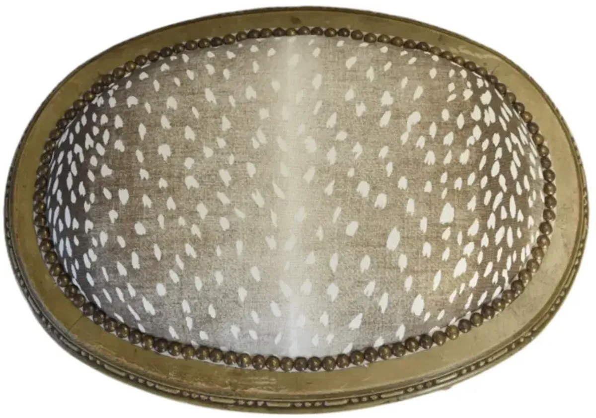 French Carved Stool with Antelope Fabric - beige