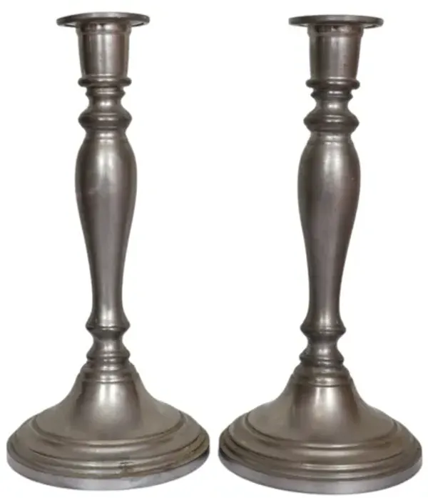 Queen Art Pewter Candlesticks, a Pair