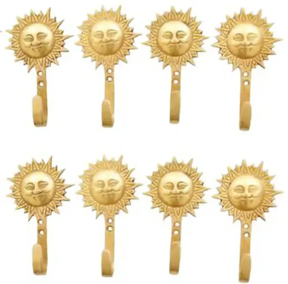 Bohemian Sun Brass Wall Hooks - Set of 8