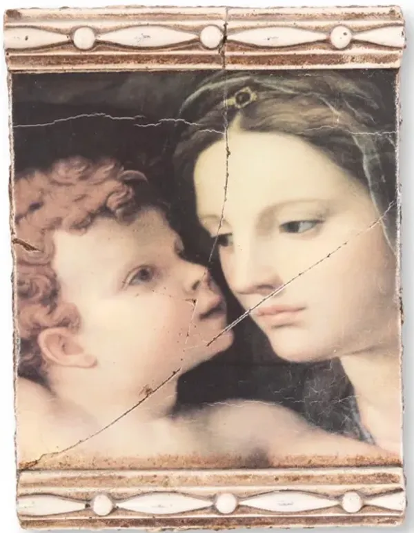 Sid Dickens Memory Block - Red Peony Tile - Rose Victoria - beige