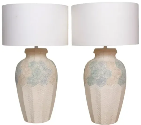 Postmodern Plaster Table Lamps - a Pair - Interesting Things - Beige