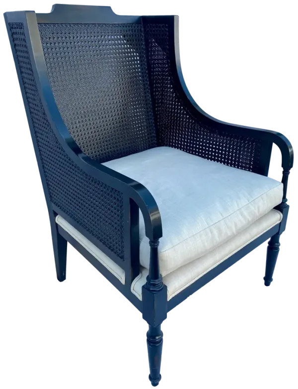 Contemporary Black Caned Wing Chair - Ballyhoo