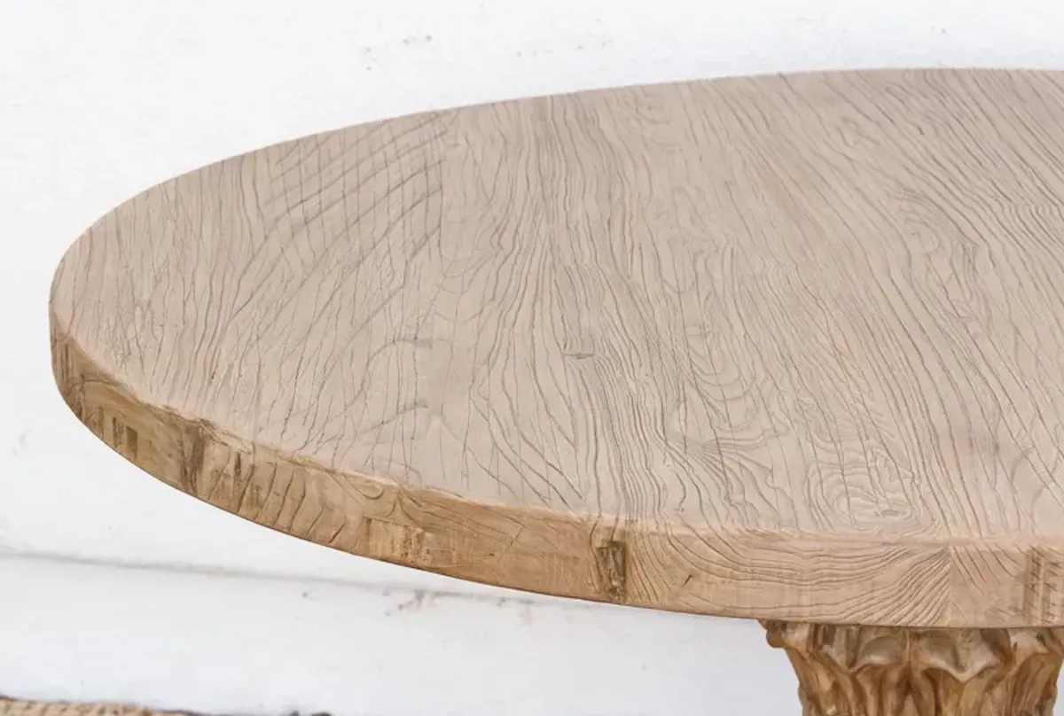 48" Dm Round Sculptural Elm Dining Table - de-cor