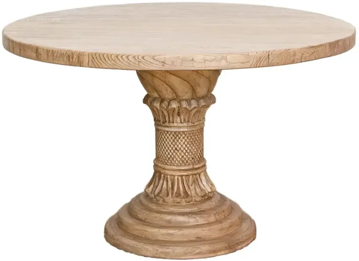 48" Dm Round Sculptural Elm Dining Table - de-cor