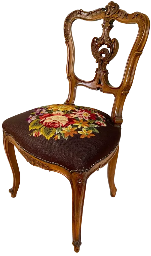 French Louis XV Style Needlepoint Chair - Ballyhoo - brown