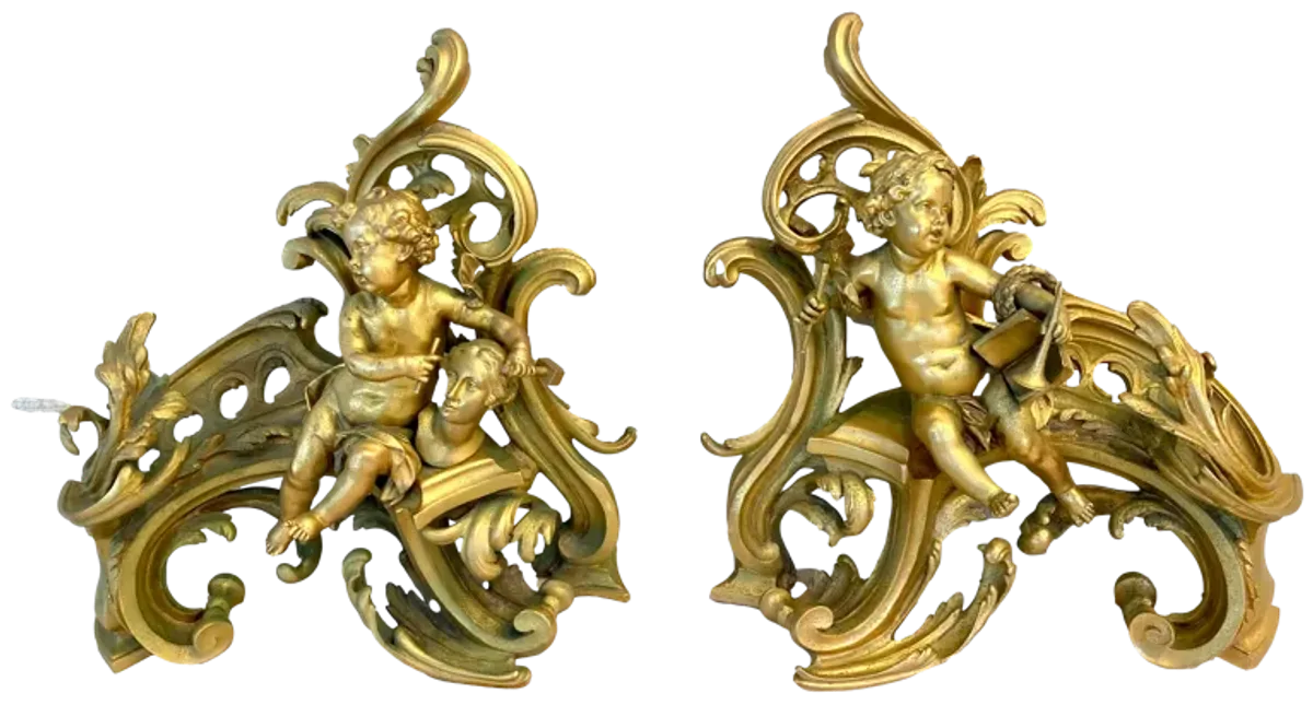French 19thC Louis XV Style Gilt Chenets