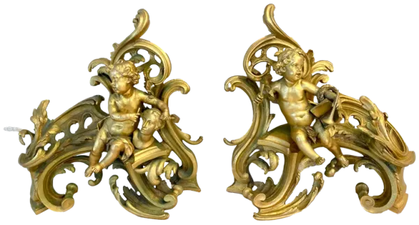 French 19thC Louis XV Style Gilt Chenets