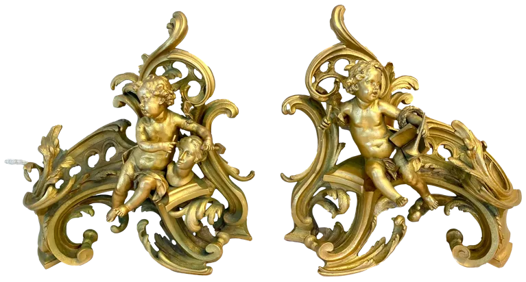 French 19thC Louis XV Style Gilt Chenets