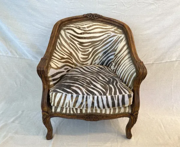 Bergere Armchair W/ Zebra Print Cowhide - Ballyhoo - brown