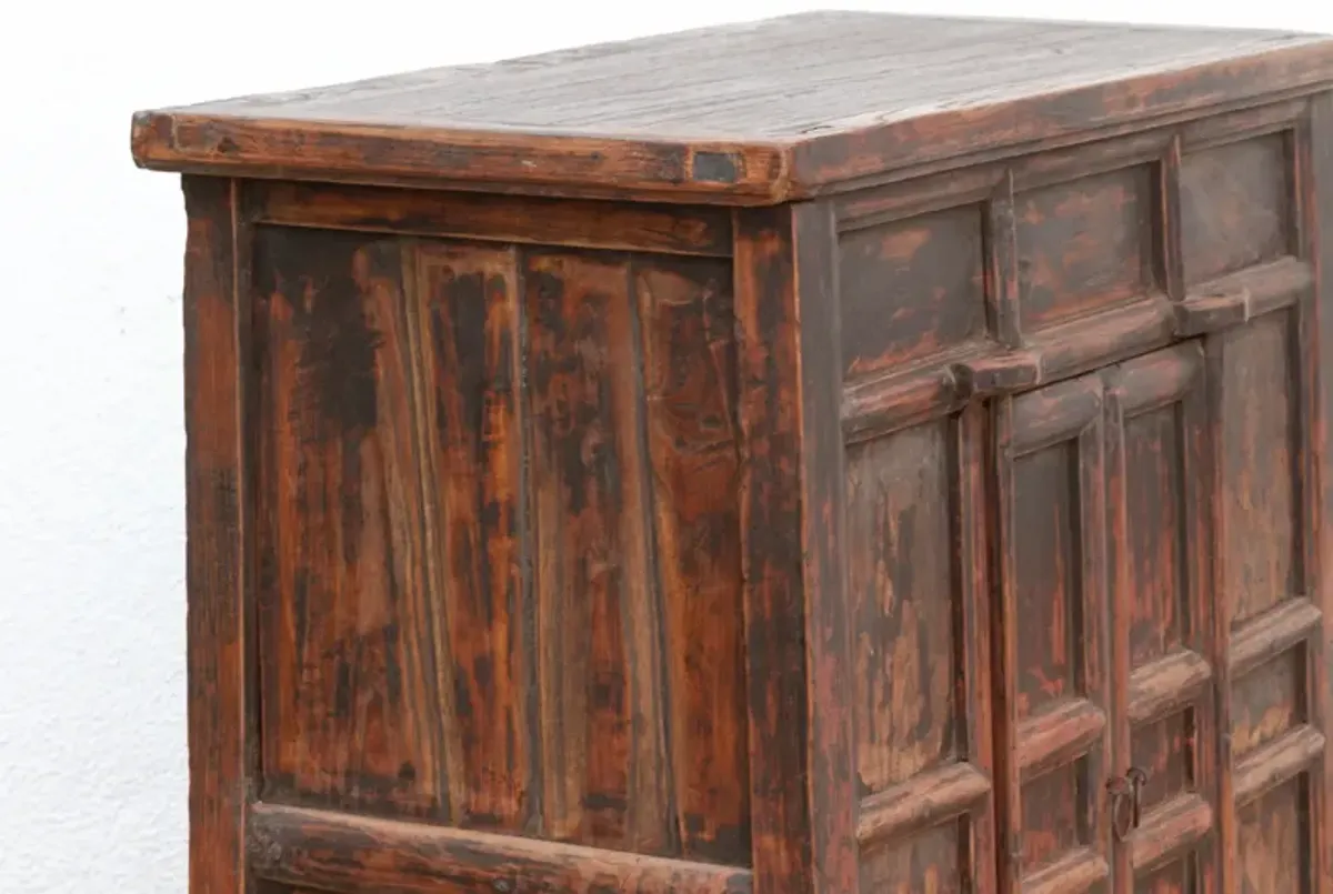 Antique Provincial 2 Door Rustic Cabinet - brown