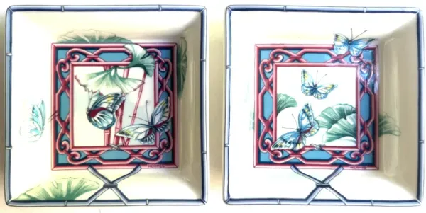Herm s French Butterfly Trays Set of 2 in Box - The Emporium Ltd. - blue
