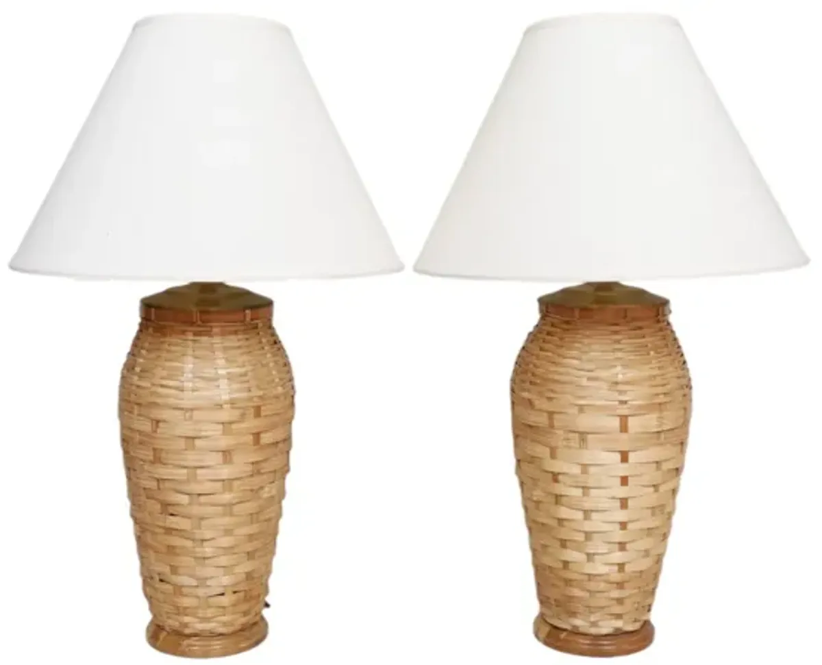 Coastal Woven Wicker Table Lamps, a Pair