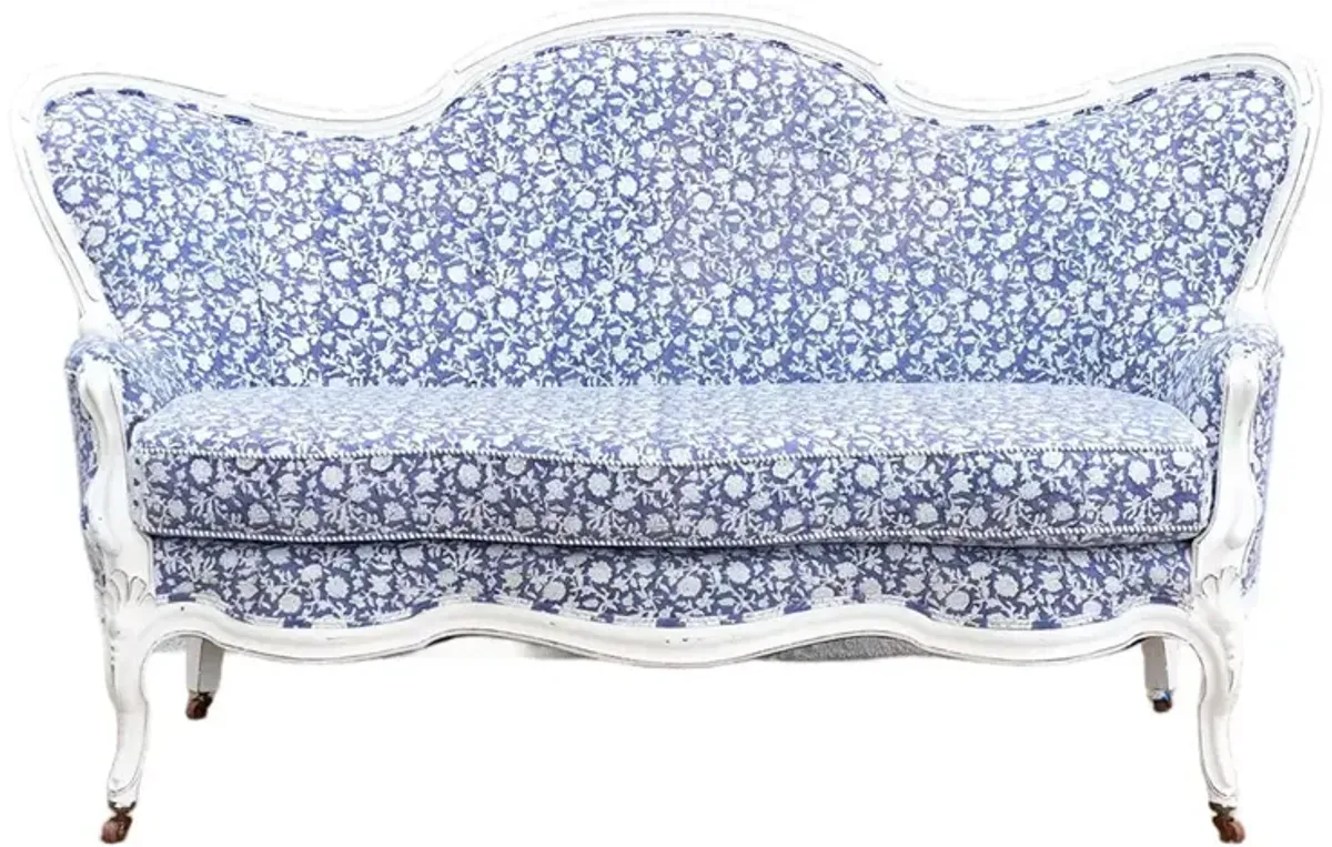 Antique English Block Print Settee - de-cor - blue