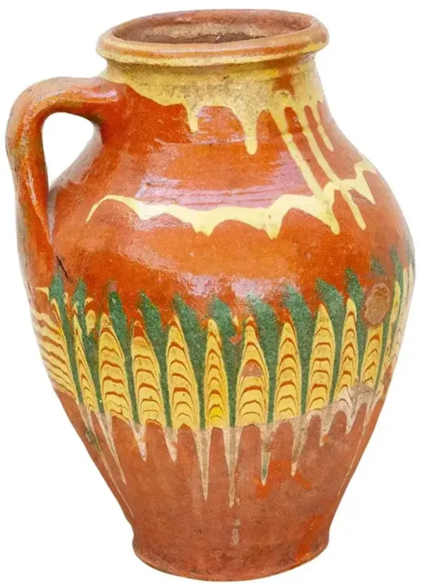 Vintage Hungarian Folk Art Pottery - de-cor - orange