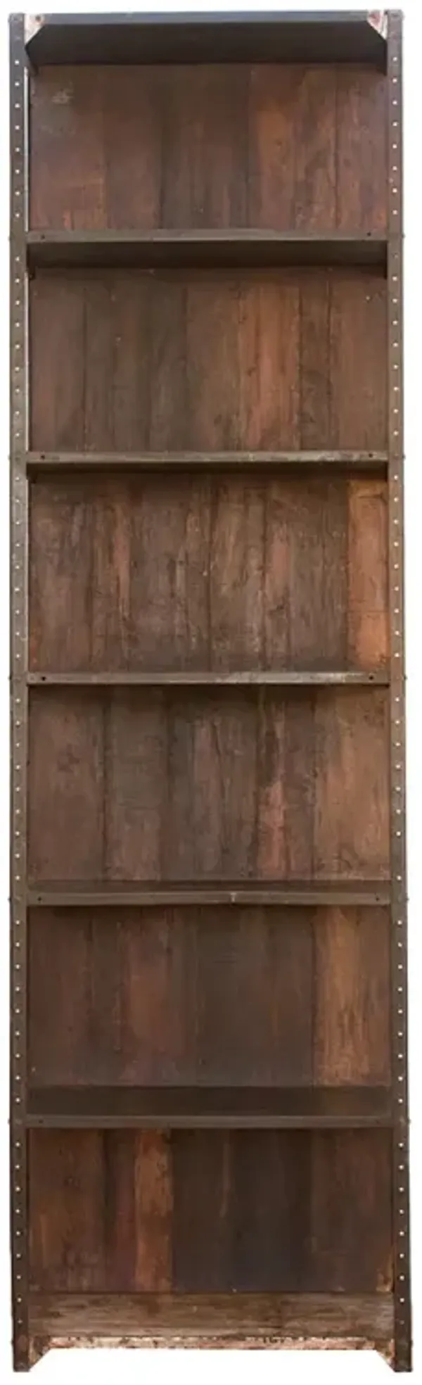 Tall 20th Century Industrial Bookcase - brown