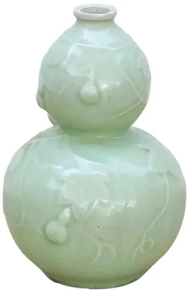 Qing Dynasty Chinese Gourd Celadon Vase - de-cor - green