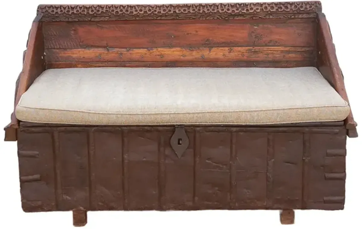 Antique Rajasthani Carved Box Bench - de-cor - Brown