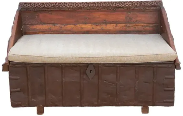Antique Rajasthani Carved Box Bench - de-cor - Brown