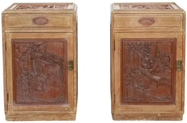 Pair of Finely Carved Bedside Cabinet - de-cor - Brown
