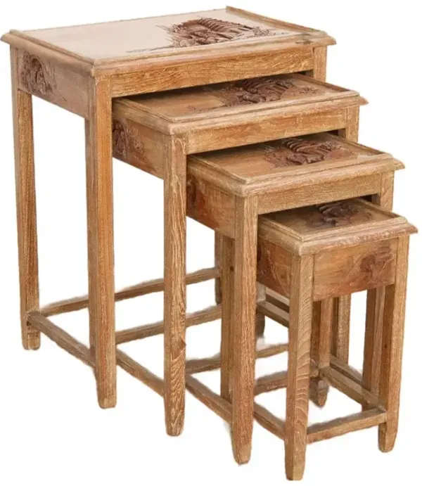 Mid-Century Carved Nesting Tables - de-cor - Brown