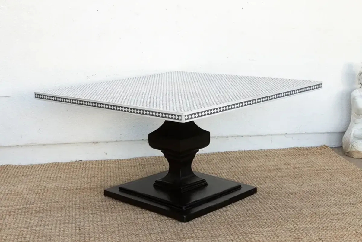 Square Black & White Inlay Dining Table - de-cor - Handcrafted