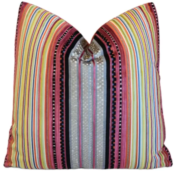 Colorful French Striped Velvet Pillow