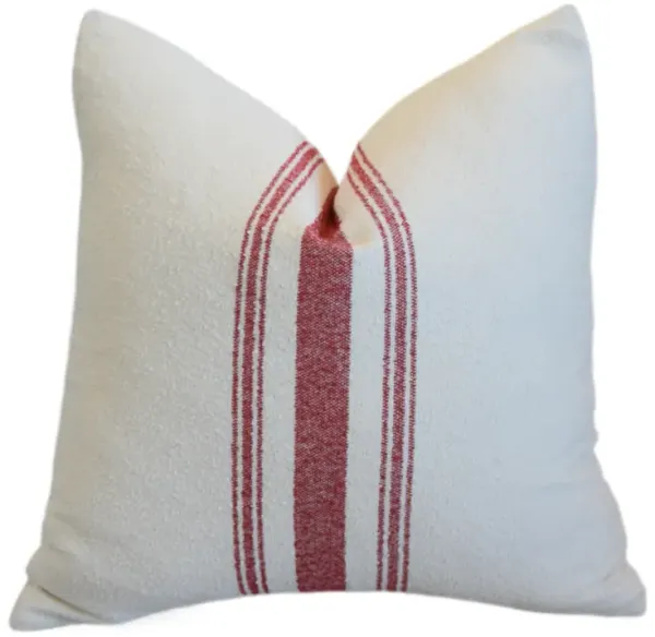 French Red Striped Grain Sack Pillow