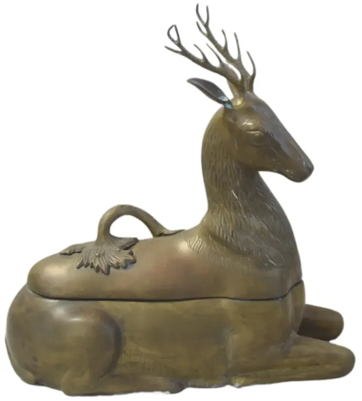 Lg. Vintage Brass Deer Box with Handle - brown
