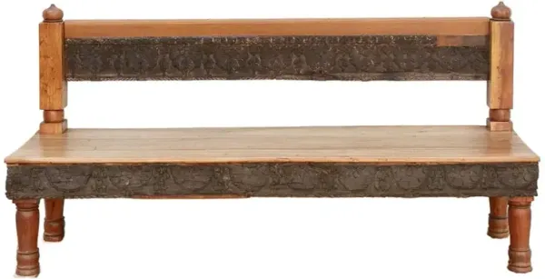 72" Long Artisanal Carved Wood Bench - de-cor - Brown
