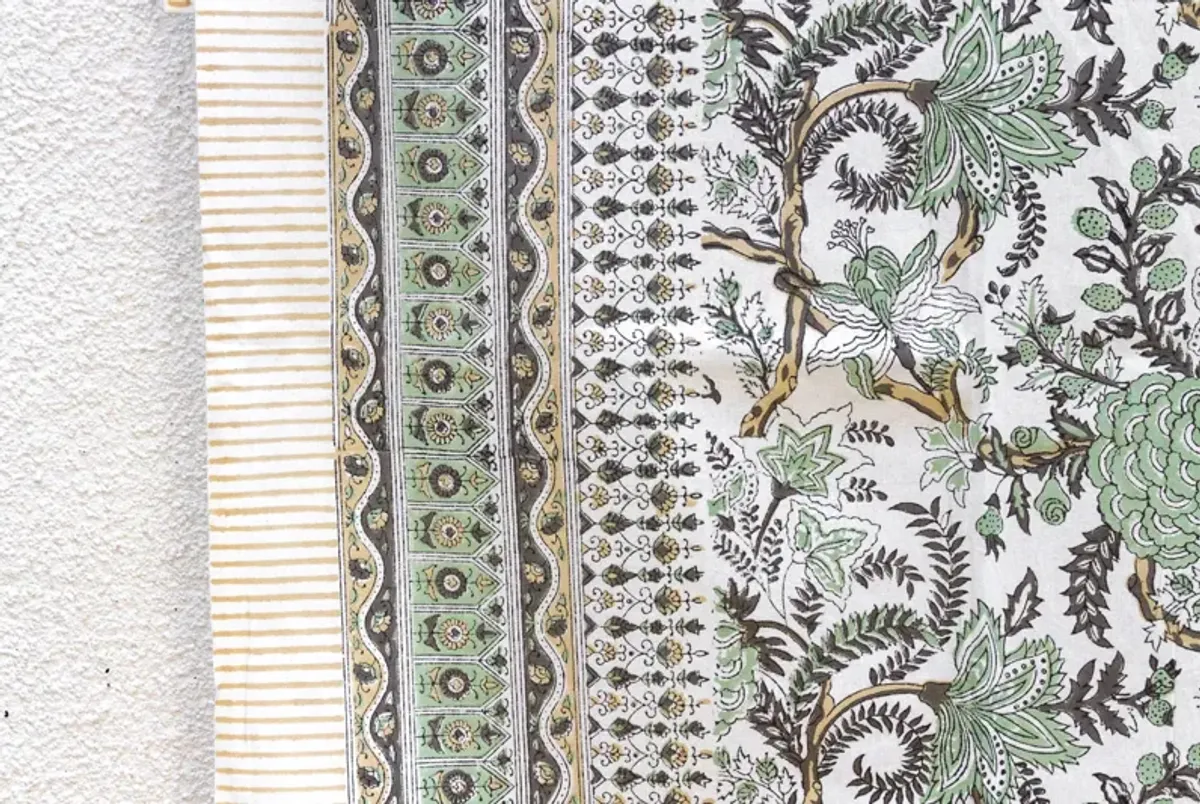 Olive Garden - Hand Blockprint Coverlet - de-cor - Handcrafted - Green