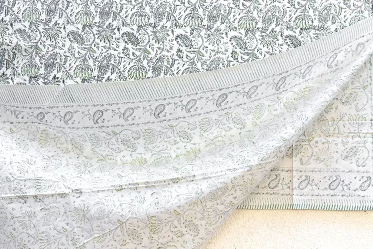 Fern Song - Hand Blockprint Coverlet - de-cor - Handcrafted - Green