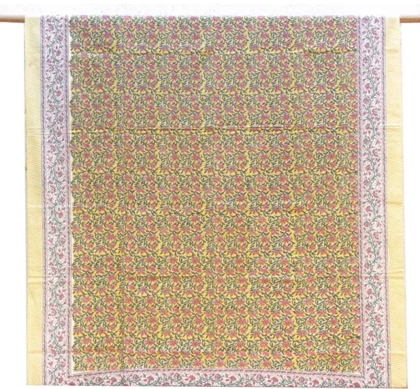 Poppy Haven - Hand Blockprint Coverlet - de-cor - Handcrafted - Yellow