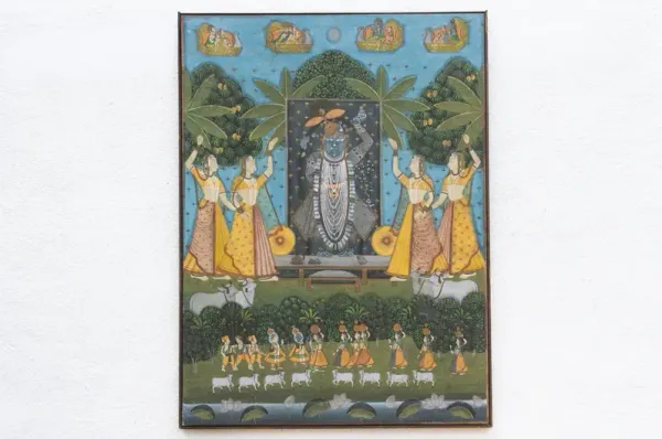 Large Vintage Krishna & Gopis Painting