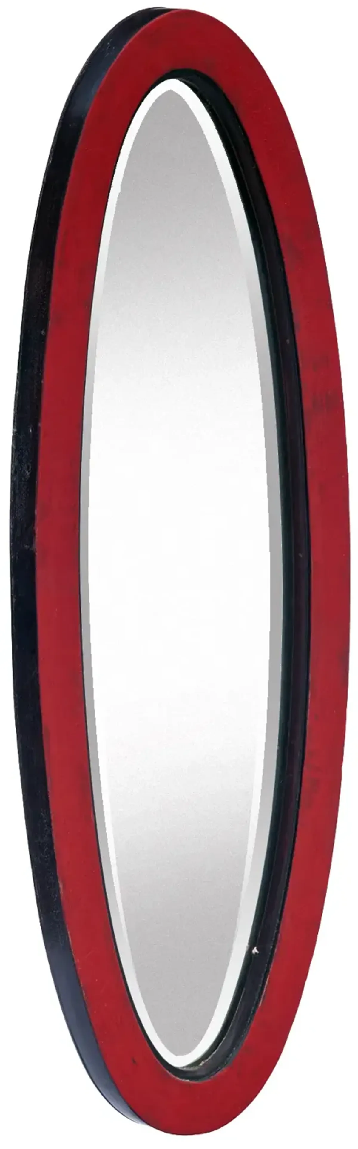 Slender Oval Mahogany Beveled Mirror - Fleur de Lex Antiques - red