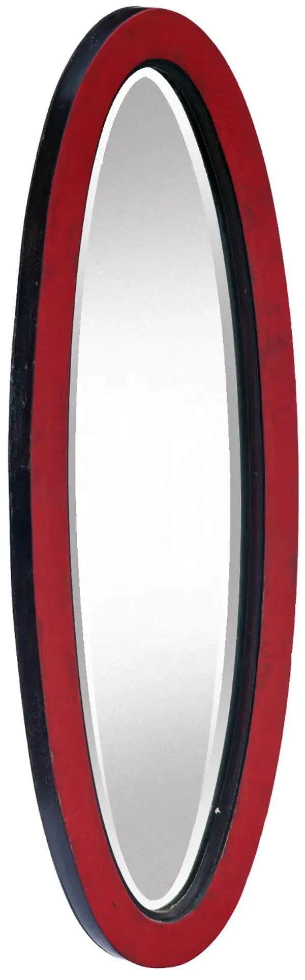 Slender Oval Mahogany Beveled Mirror - Fleur de Lex Antiques - red