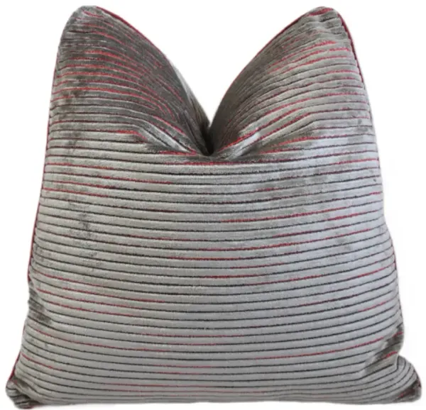 Designer Romo Gray & Red Velvet Pillow