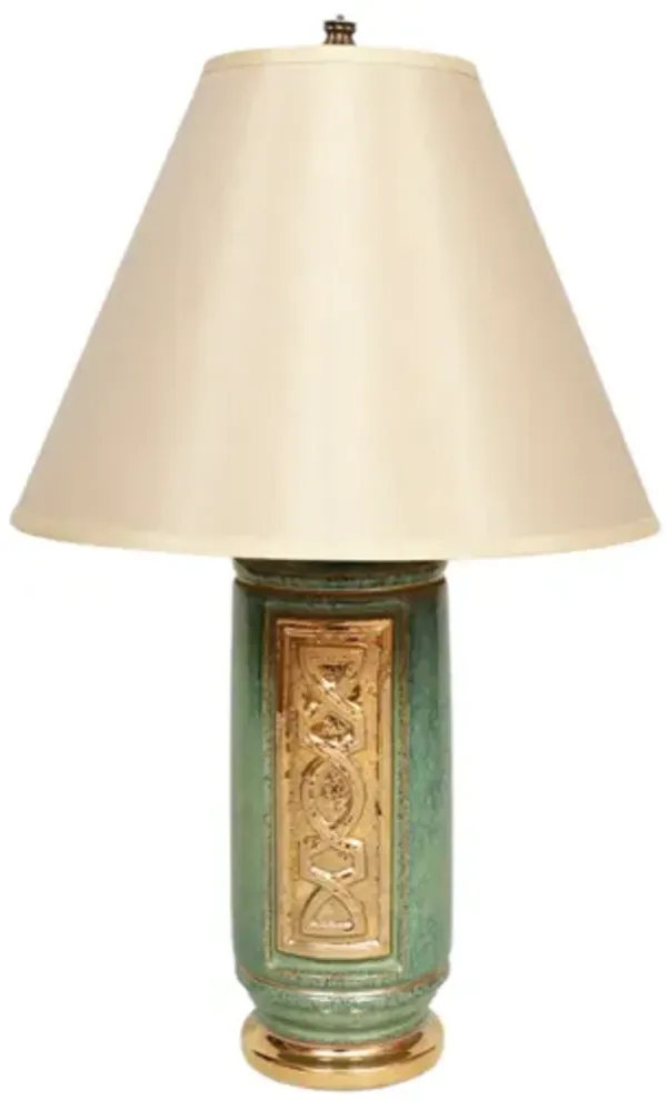 Mid Century Modern Green and Gold Lamp - Interesting Things
