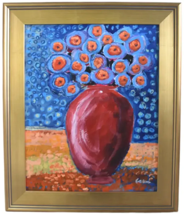 Vase of Flowers Oil Painting - Ruth Arenz - blue