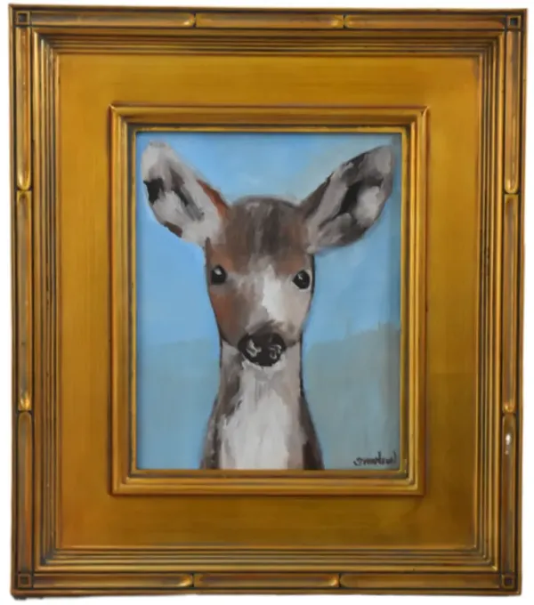 Folk Art Deer Doe Portrait Painting - blue