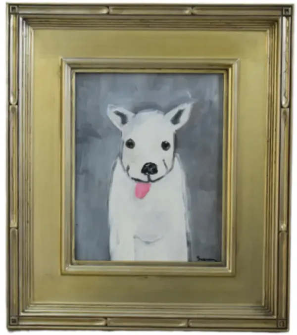 Folk Art Doggie Dog Puppy Oil Painting - gray