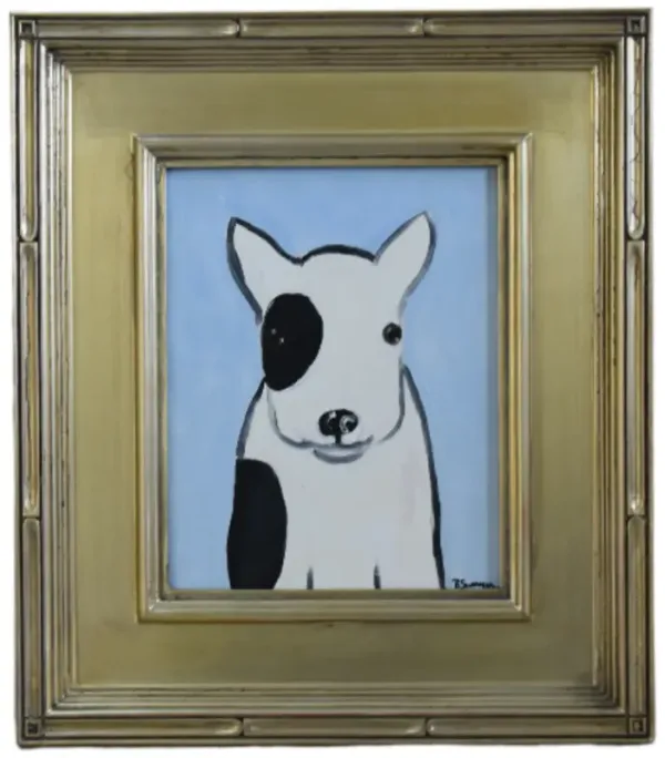 Folk Art Doggie Dog Puppy Oil Painting - blue
